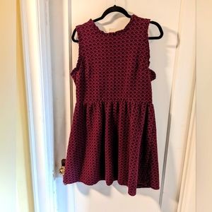 Magenta and black patterned high neck babydoll dress with zippered back -size XL